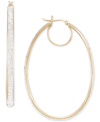 Macy's Crystal Pave Oval-shape Click Top Hoop Earrings In Gold Over Silver