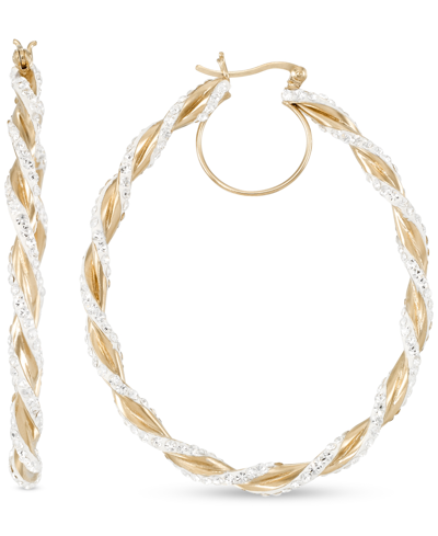 Macy's Crystal Pave Twist Style Medium Hoop Earrings, 2" In Gold Over Silver