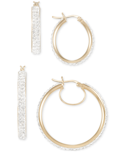 Macy's 2-pc. Set Crystal Pave Oval & Round Hoop Earrings In Gold Over Silver