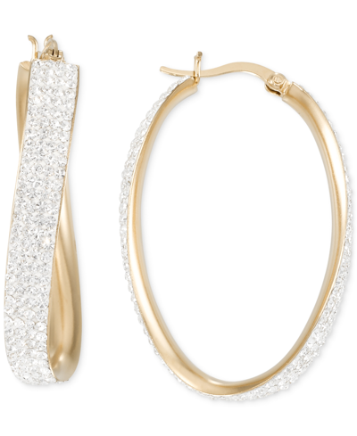 Macy's Crystal Pave Wavy Oval Hoop Earrings In Gold Over Silver