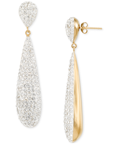 Macy's Crystal Pave Elongated Drop Earrings In Gold Over Silver