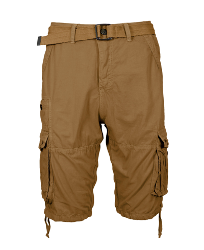 Blu Rock Men's Vintage-like Cotton Cargo Belted Shorts In Dark Khaki