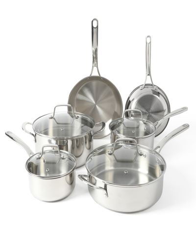 Martha Stewart Collection Castelle Stainless Steel 10 Piece Cookware Set In Silver