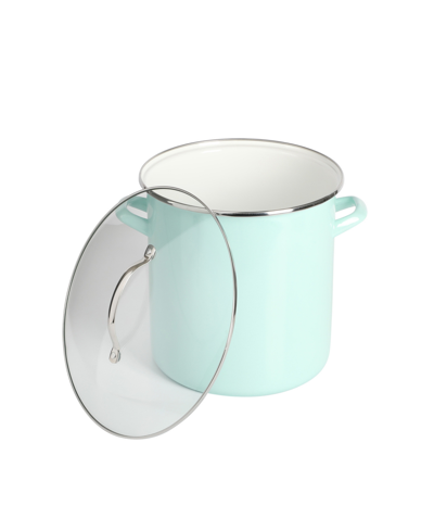 Martha Stewart Collection Thayer Enamel On Steel 12 Quart Stock Pot With Metal Lid In Light Blue