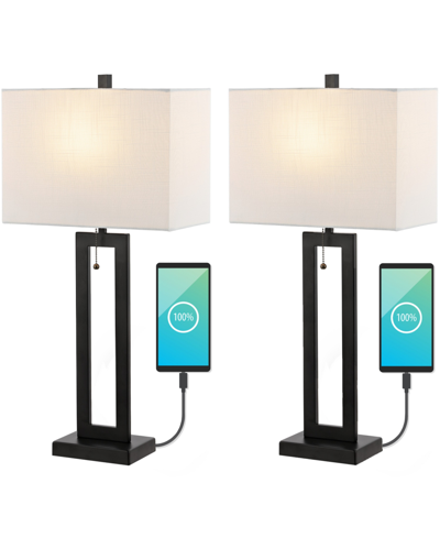 JONATHAN Y SABRINA 28.5" VINTAGE-INSPIRED INDUSTRIAL IRON LED TABLE LAMP WITH PULL-CHAIN AND USB CHARGING PORT,