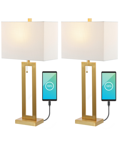 Jonathan Y Sabrina 28.5" Vintage-inspired Industrial Iron Led Table Lamp With Pull-chain And Usb Charging Port, In Brass Gold