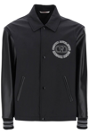 Valentino Track Jacket With Leather Sleeves And Patches In Black