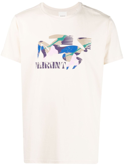 Marant Graphic-print Organic Cotton T-shirt In Nude