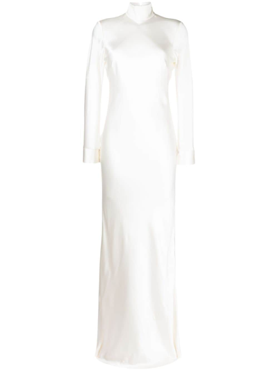 Michelle Mason Open-back Long-sleeve Gown Dress In White