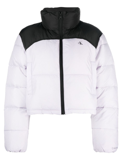 Calvin Klein Jeans Est.1978 Colour-block High-neck Puffer Jacket In Violett