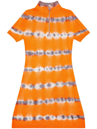 Diesel Tie-dye Half-zip Wool Minidress In Orange