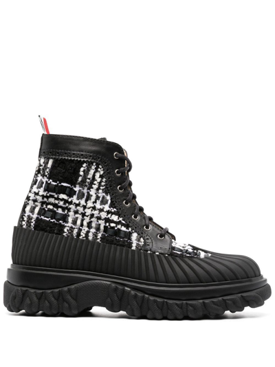 Thom Browne Lace-up Tweed Ankle Boots In Black