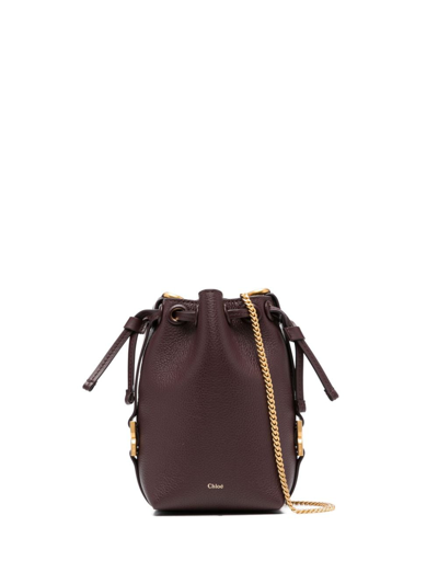 Chloé Marcie Grained Leather Chain Bucket Bag In Violet