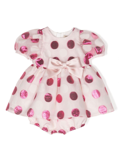 Hucklebones London Babies' 波点图案泡泡袖连衣裙 In Pink
