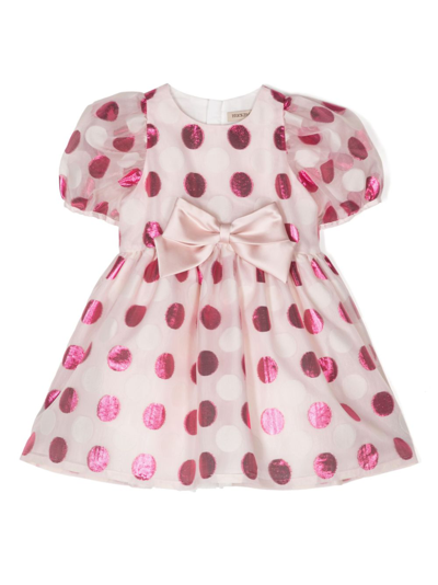 Hucklebones London Kids' Polka Dot-print Puff-sleeve Dress In Pink