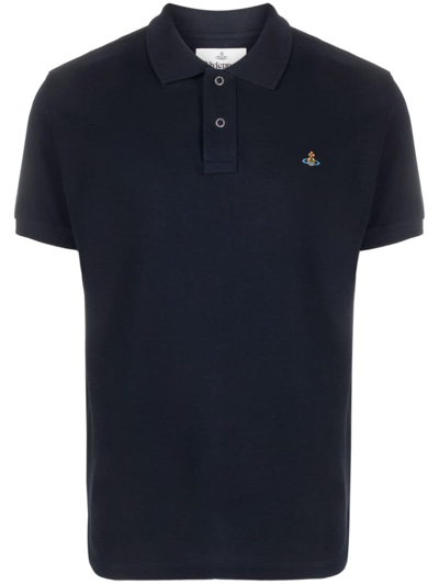 Vivienne Westwood Orb-embroidered Organic Cotton Polo Shirt In Blue