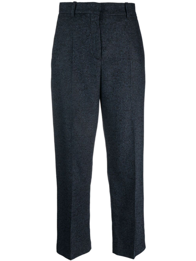 Kenzo Micro-houndstooth Straight-leg Trousers In Blue