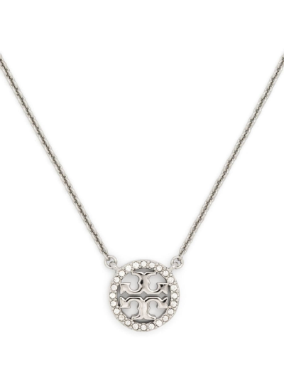 Tory Burch Miller Logo-pendant Necklace In Silver