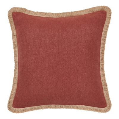 Oka Stonewashed Linen Cushion Cover With Fringing - Terra