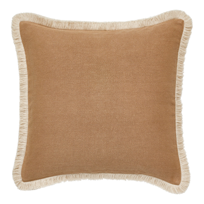 Oka Stonewashed Linen Cushion Cover With Fringing - Apricot