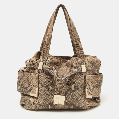 Pre-owned Michael Kors Beige/black Python Effect Leather Satchel