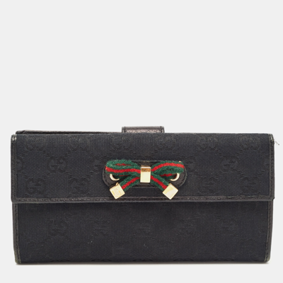 Pre-owned Gucci Black Gg Canvas And Leather Princy Flap Continental Wallet