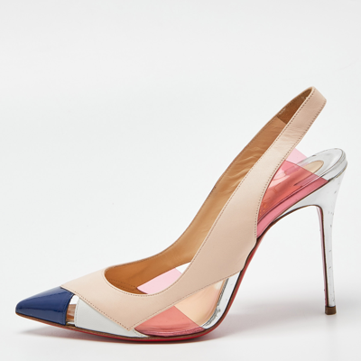 Pre-owned Christian Louboutin Tricolor Leather And Pvc Air Chance Slingback Sandals Size 37 In Multicolor
