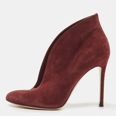 Pre-owned Gianvito Rossi Burgundy Suede Vamp Ankle Length Boots Size 38.5