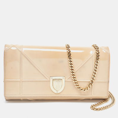 Pre-owned Dior Ama Wallet On Chain In Beige