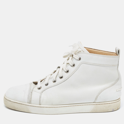 Pre-owned Christian Louboutin White Leather Louis High Top Sneakers Size 43