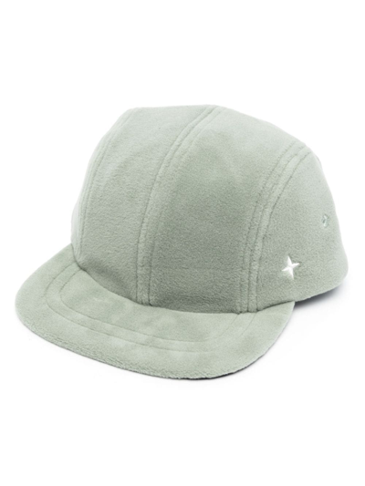 Stone Island Logo-embroidered Suede Cap In Green