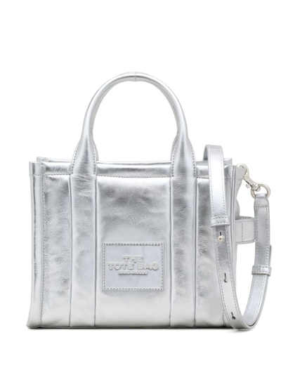 Marc Jacobs Logo-patch Leather Tote Bag In Silver