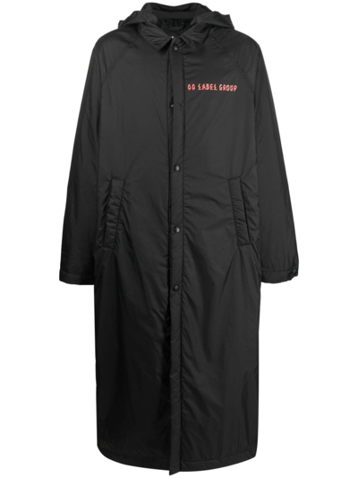 44 Label Group Logo-print Long Hooded Jacket In Black