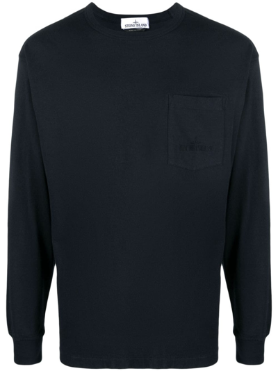 Stone Island Logo-embroidery Cotton Jersey-sweatshirt In Blue