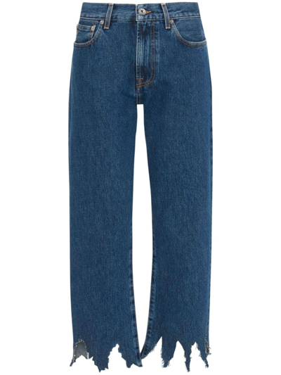 Jw Anderson Logo-patch Laser-cut Detail Straight-leg Jeans In Blue