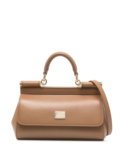 Dolce & Gabbana Sicily Leather Tote Bag In Brown