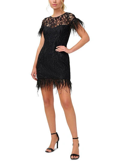 Aidan Mattox Womens Feather Trim Mini Cocktail And Party Dress In Black