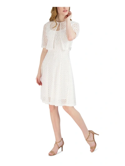 Signature By Robbie Bee Petites Womens Gauze Cold Shoulder Fit & Flare Dress In White