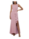 BETSY & ADAM WOMENS RUCHED SIDE SLIT FORMAL DRESS