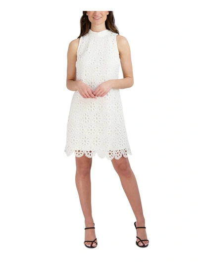 Signature By Robbie Bee Petites Womens Lace Knee Cocktail And Party Dress In White