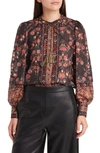 Kobi Halperin Laurena Floral-print Burnout Pintuck Blouse In Black Multi