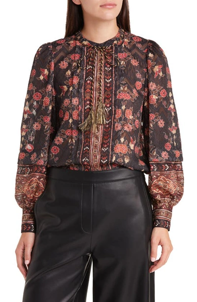 Kobi Halperin Laurena Floral-print Burnout Pintuck Blouse In Black