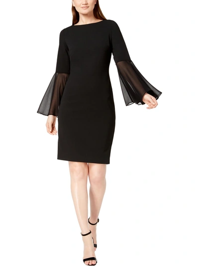 Calvin Klein Womens Chiffon Bell Sleeve Cocktail Dress In Black