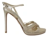 Prada Gold Leather Sandals Ankle Strap Heels Stiletto Sandal In Multi