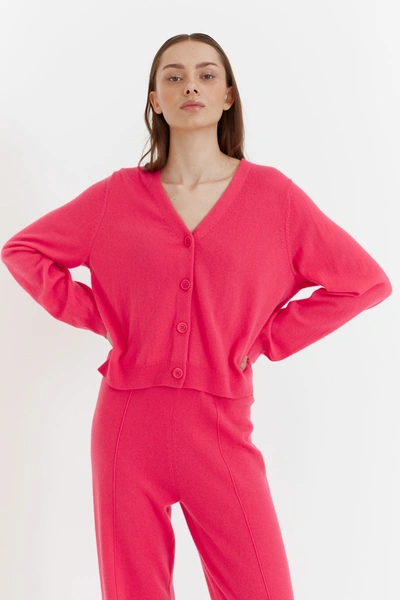 Chinti & Parker Uk Coral Wool-cashmere Cropped Cardigan In Pink