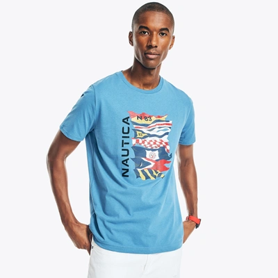 Nautica Mens Sustainably Crafted Flag Graphic T-shirt In Blue