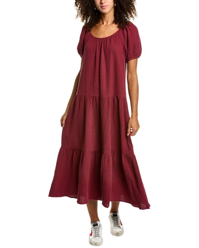 Socialite Puff Sleeve Cotton Gauze Midi Dress In Red