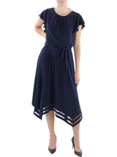 Jessica Howard Womens Illusion Hem Calf Midi Dress In Blue