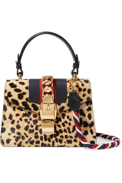 Gucci Sylvie Shoulder Bag With Leopard Print In Nude&neutrals