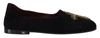 DOLCE & GABBANA DOLCE & GABBANA BLACK SUEDE GOLD CROSS SLIP ON LOAFERS MEN'S SHOES